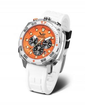 Men Sports Diver Quartz Analog Watch Chronograph VOSTOK EUROPE VK67-650A723SIWH Orange Dial 49.5mm