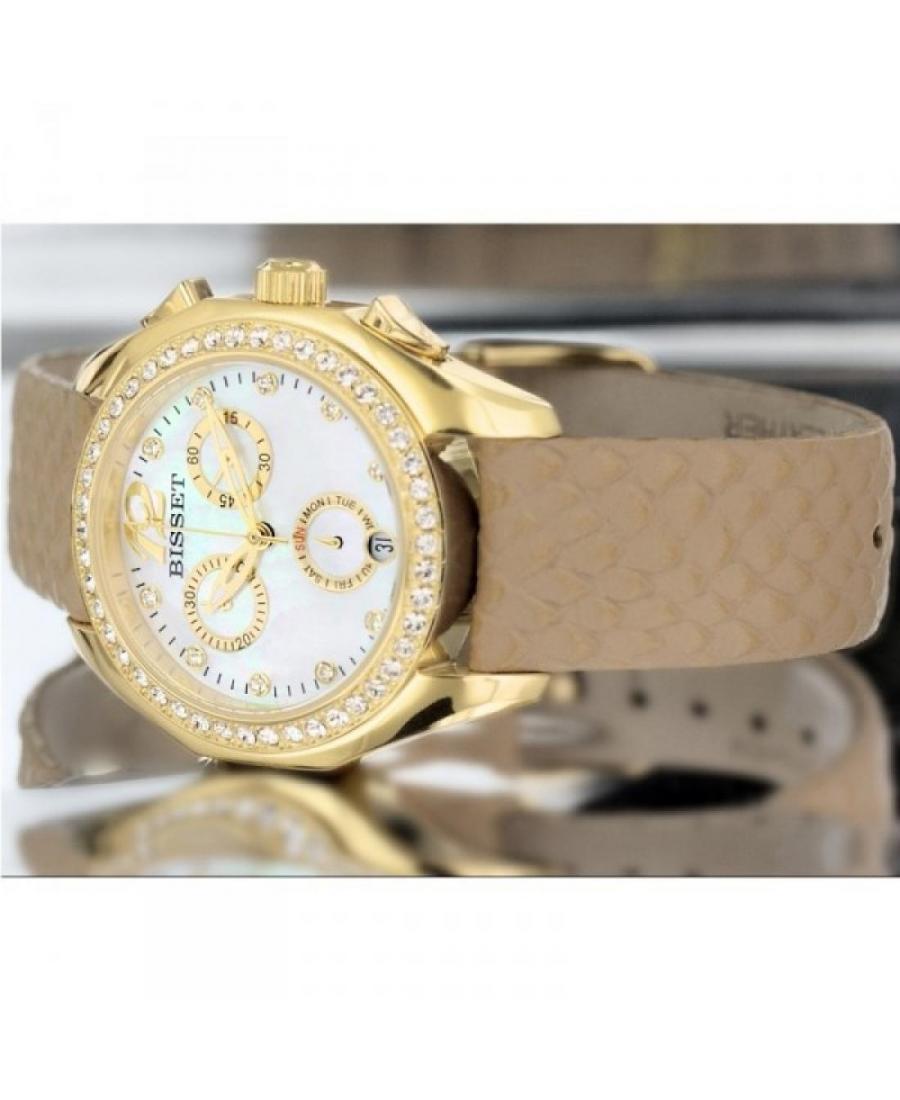 Kobiety Moda Szwajcar kwarcowy analogowe Zegarek Chronograf BISSET BSAD81GIMX05BX Matka Perłowa Dial 43.3mm