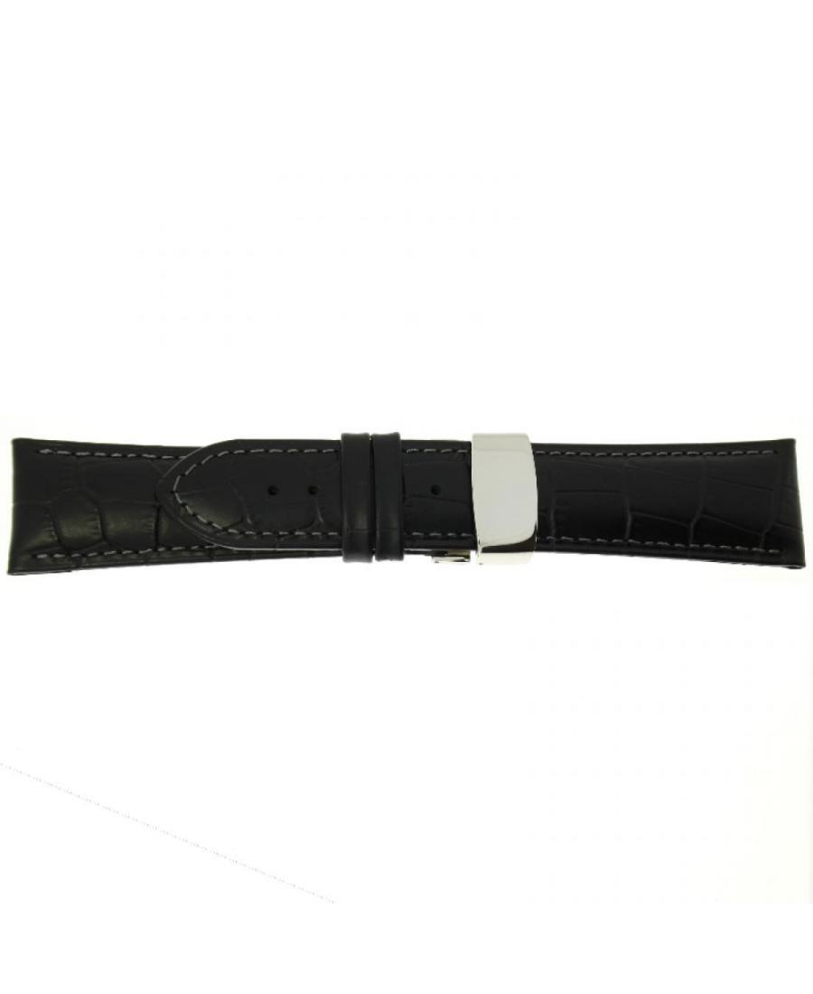 Watch Strap CONDOR Croco Grain strap with fold over buckle 631R.01.24.W Black 24 mm
