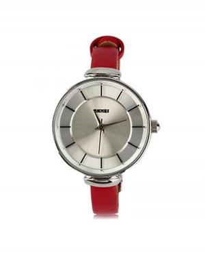 Women Fashion Classic Quartz Analog Watch SKMEI 1184CL Silver Case Light Red Silver Dial 30mm