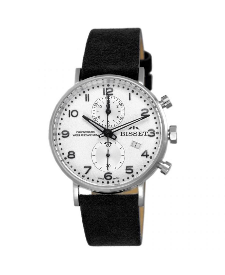 Men Classic Swiss Quartz Analog Watch Chronograph BISSET BSCE84SASB05AX White Dial 48mm