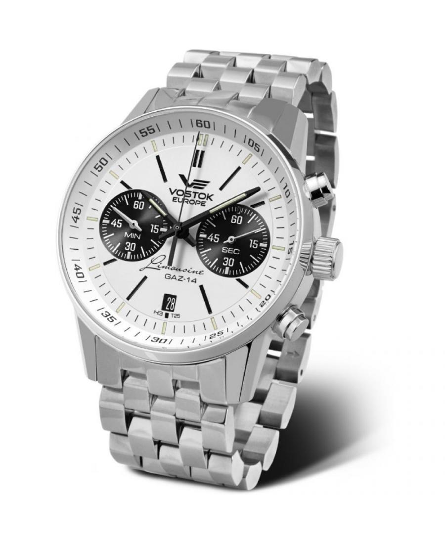 Mężczyźni klasyczny kwarcowy analogowe Zegarek VOSTOK EUROPE 6S21-565A598BR Biały Dial 45mm