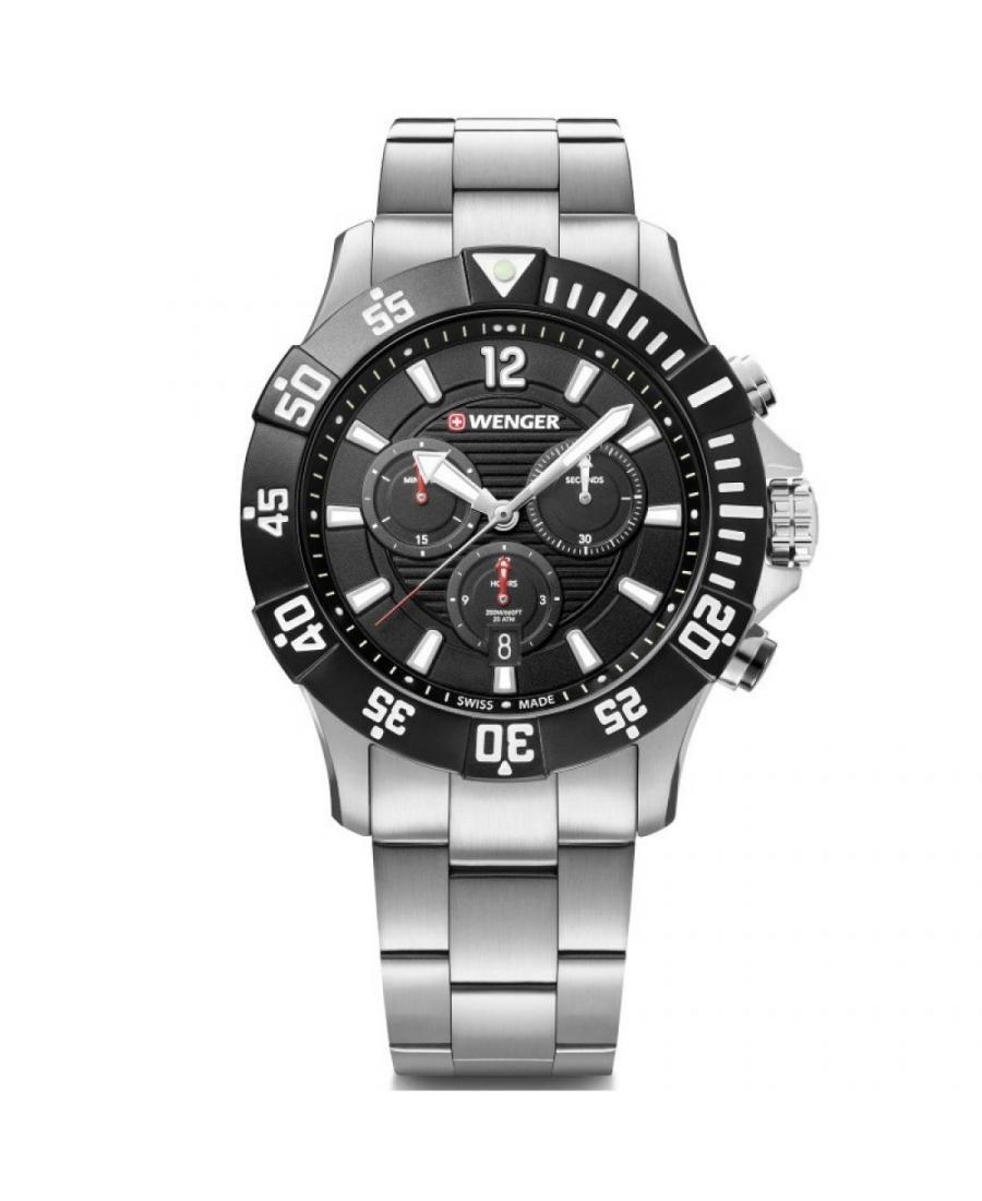 Men Classic Sports Diver Swiss Quartz Analog Watch Chronograph WENGER 01.0643.117 Black Dial 43mm