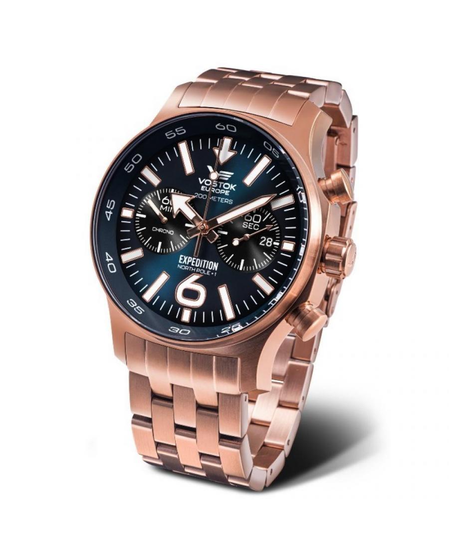 Mężczyźni sportowy Diver kwarcowy analogowe Zegarek Chronograf VOSTOK EUROPE 6S21-595B645BR Niebieska Dial 47mm