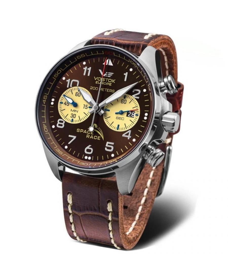 Men Diver Quartz Analog Watch Chronograph VOSTOK EUROPE 6S21-325A665LE Brown Dial 47mm