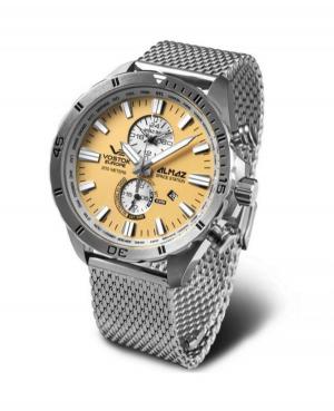 Men Fashion Diver Quartz Analog Watch Chronograph VOSTOK EUROPE YM8J-320A655Br Yellow Dial 47mm