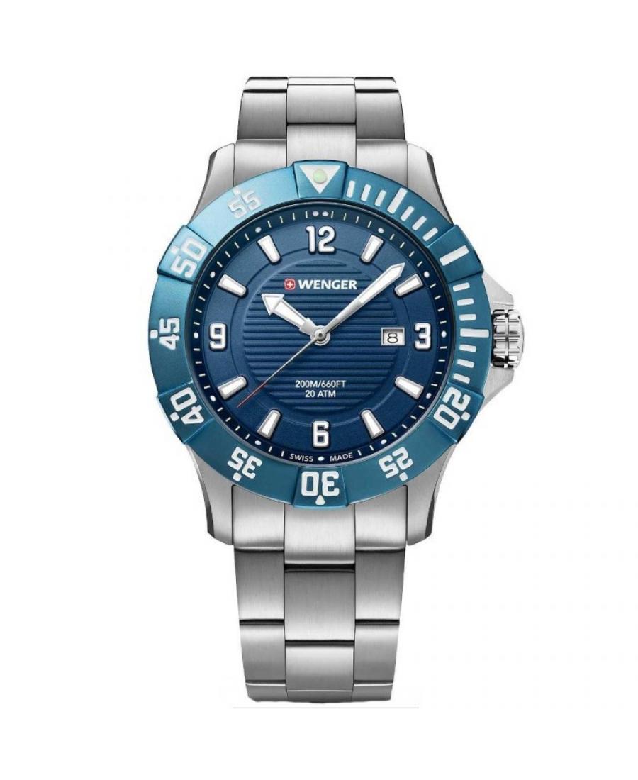 Men Classic Sports Diver Swiss Quartz Analog Watch WENGER 01.0641.133 Blue Dial 43mm