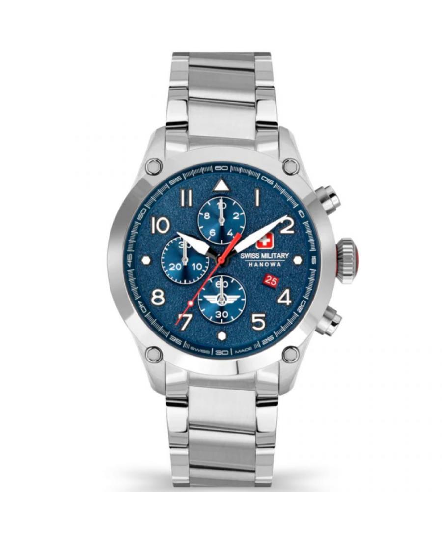 Men Swiss Quartz Analog Watch Chronograph SWISS MILITARY HANOWA SMWGI2101502 Blue Dial 44mm