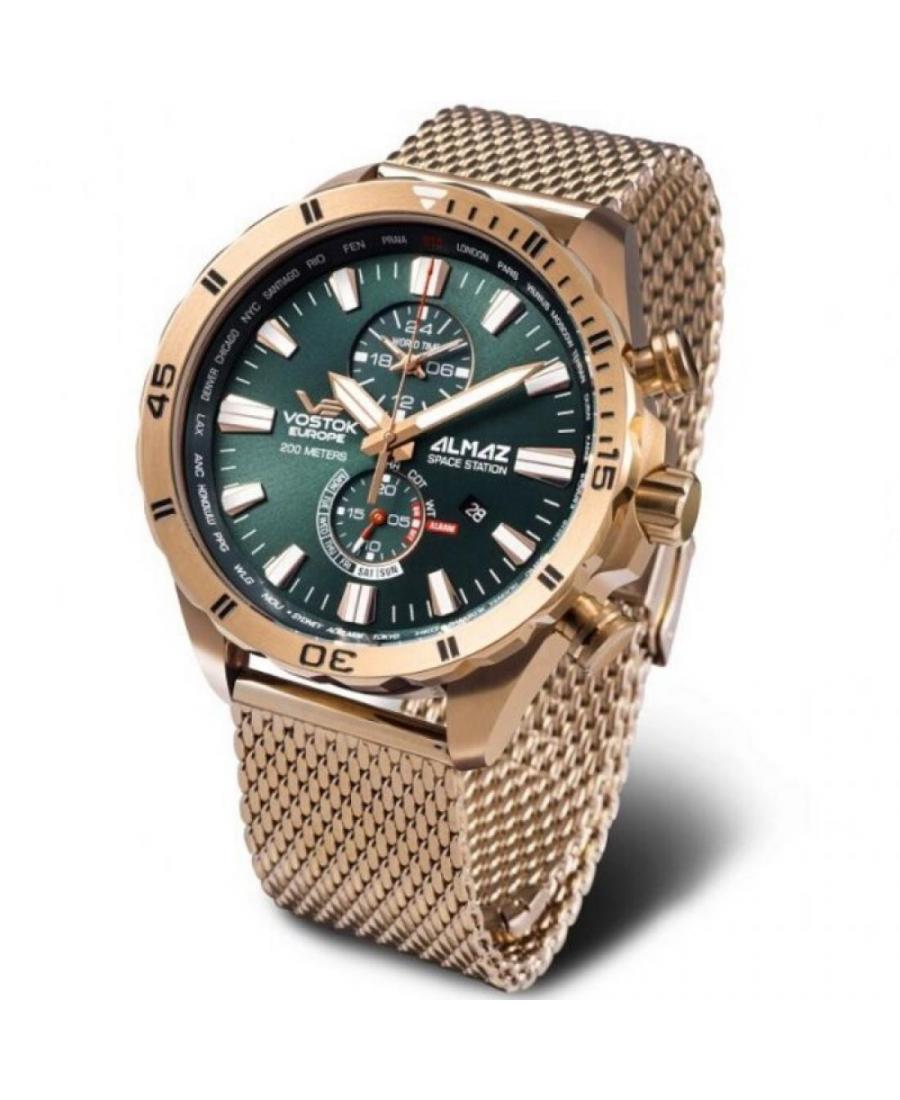 Men Fashion Diver Quartz Analog Watch Chronograph VOSTOK EUROPE YM8J-320B656BR Green Dial 47mm
