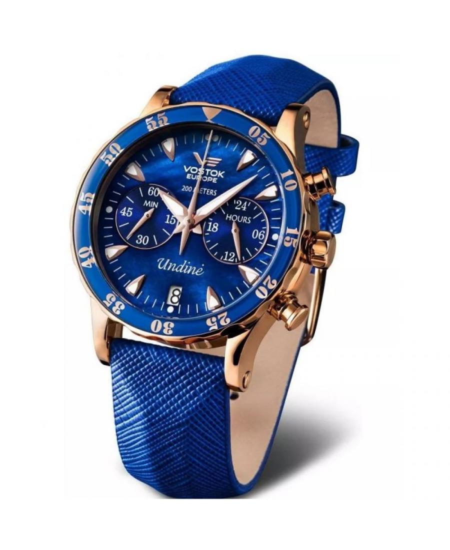 Women Fashion Sports Diver Quartz Analog Watch Chronograph VOSTOK EUROPE VK64-515B670 Blue Dial 39mm