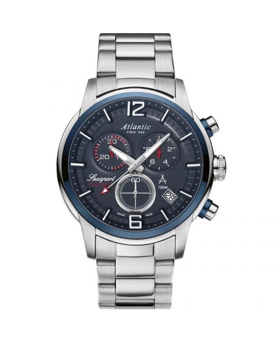 Men Classic Swiss Quartz Watch Chronograph ATLANTIC 87466.47.55 Blue Dial 46mm
