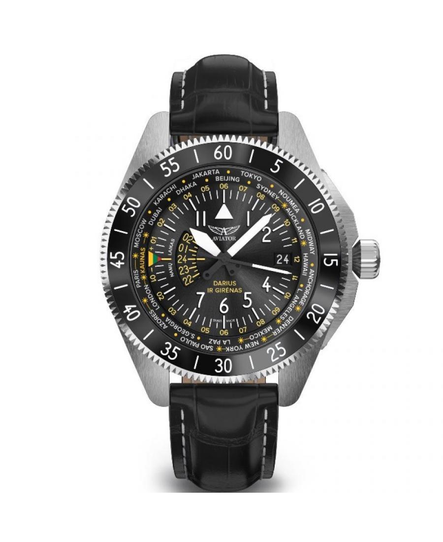 Men Swiss Classic Quartz Watch AVIATOR V.1.37.0.292.4 Black Dial