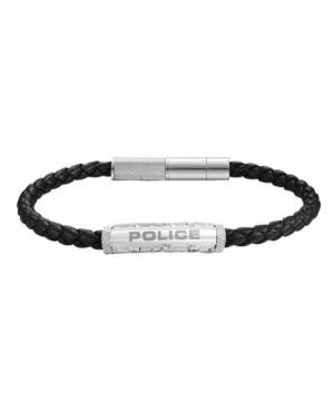 Police Warren Black Leather With Stainless Steel Wing Logo Gents Bracelet PEAGB0033601