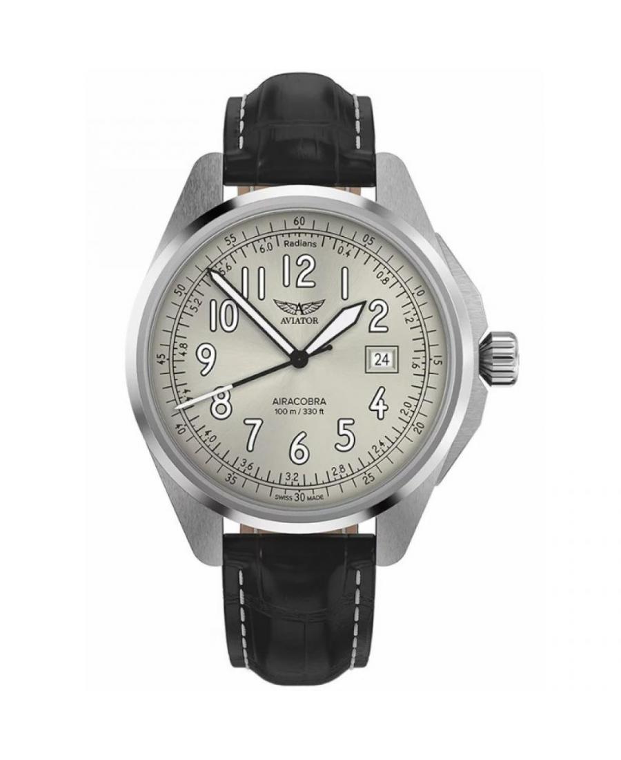 Men Classic Swiss Quartz Analog Watch AVIATOR V.1.38.0.327.4 Silver Dial 42.8mm