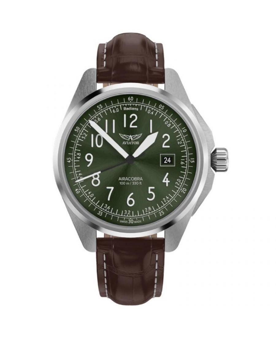 Men Swiss Classic Quartz Watch AVIATOR V.1.38.0.324.4 Green Dial