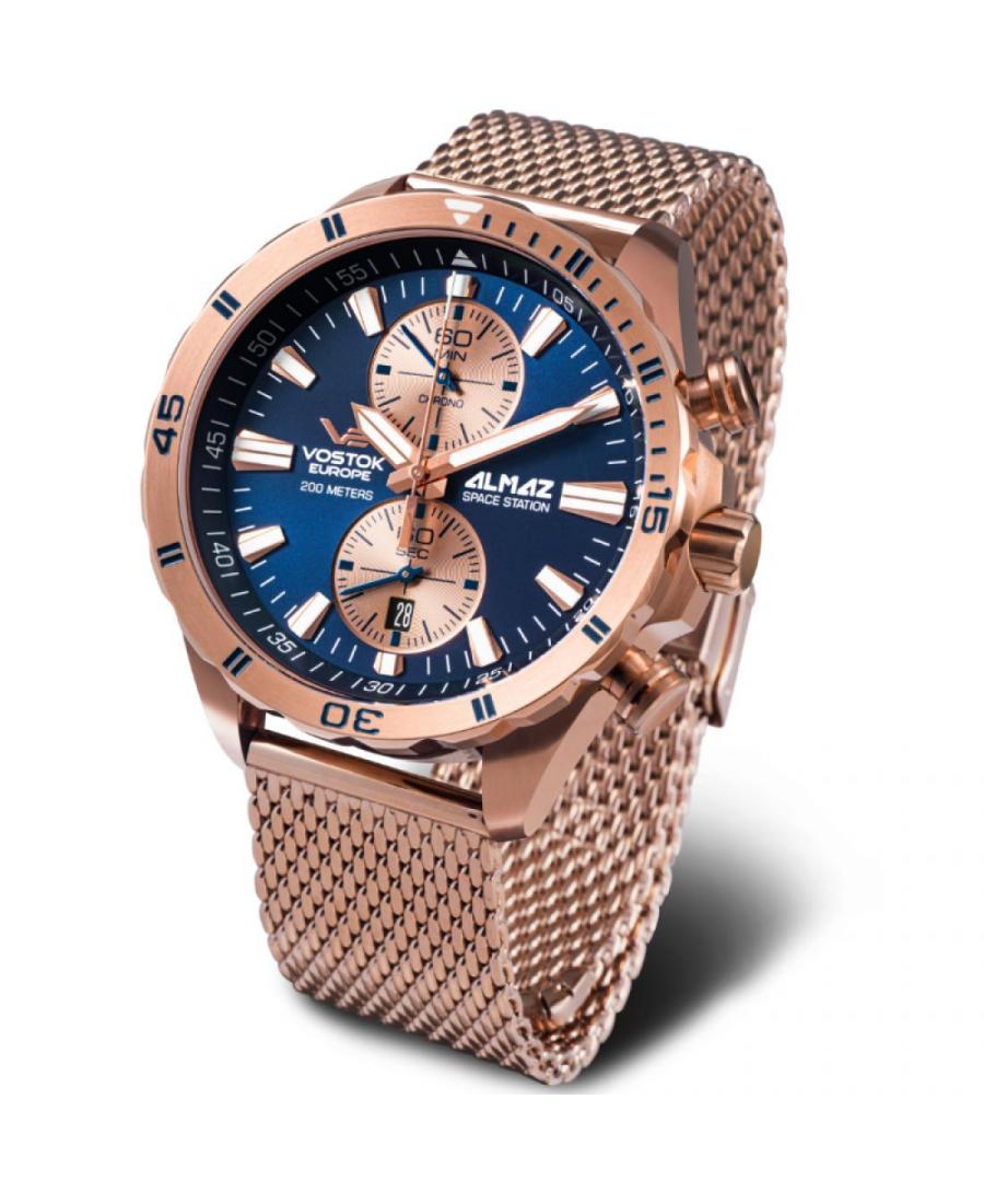 Men Fashion Diver Quartz Analog Watch Chronograph VOSTOK EUROPE 6S11-320B660BR Blue Dial 47mm