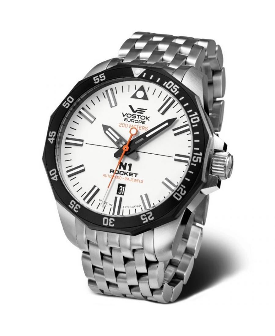 Mężczyźni Moda klasyczny Diver automatyczny analogowe Zegarek VOSTOK EUROPE NH35A-225E711BR Biały Dial 46mm