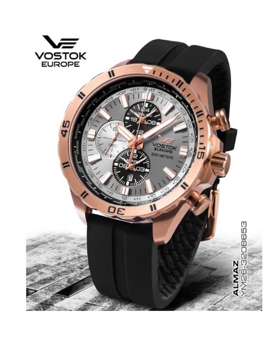 Men Fashion Diver Quartz Analog Watch Chronograph VOSTOK EUROPE YM26-320B653Si Grey Dial 47mm