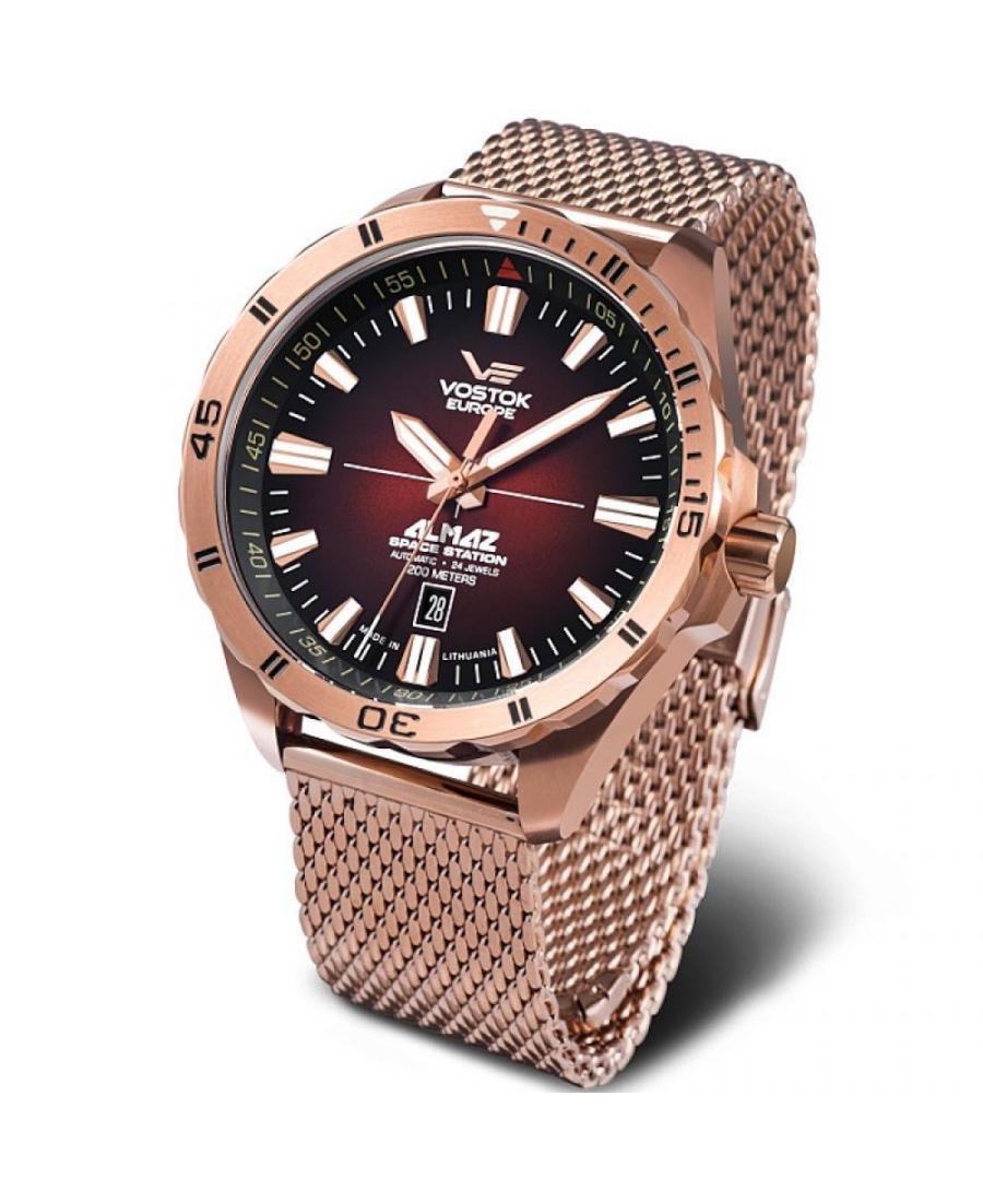 Men Sports Diver Automatic Analog Watch VOSTOK EUROPE NH35A-320B679Br Burgundy Dial 47mm