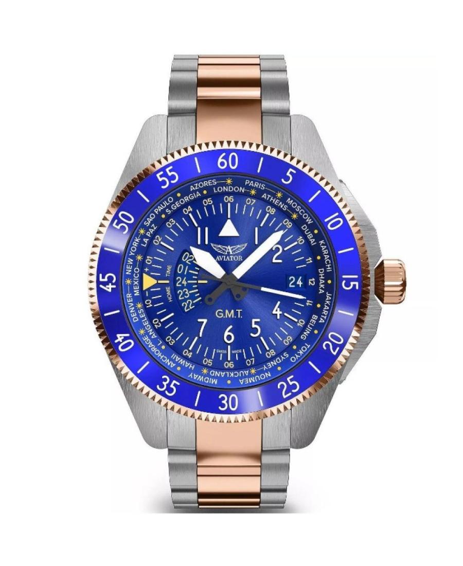 Men Klasické Luxury Swiss Quartz Watch AVIATOR V.1.37.3.308.5 Modrá Dial 43mm