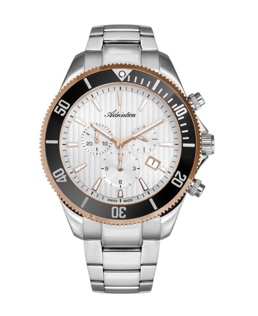 Men Classic Analog Swiss Quartz Watch Chronograph ADRIATICA Silver Dial 45mm A1139.R113CH