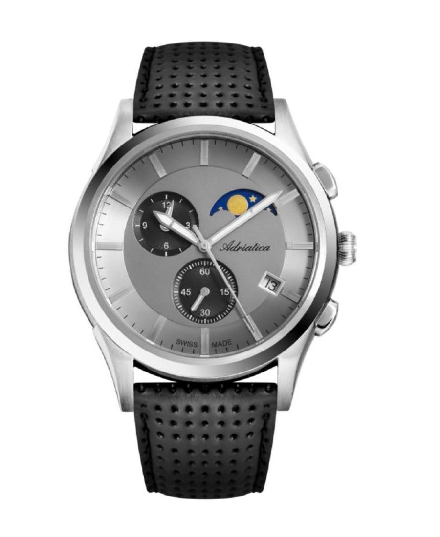 Men Classic Analog Swiss Quartz Watch Chronograph ADRIATICA Silver color Dial 46mm A8282.5217CH