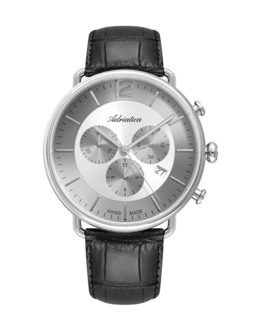 Men Classic Analog Swiss Quartz Watch Chronograph ADRIATICA Silver Dial 44mm A8299.5253CH