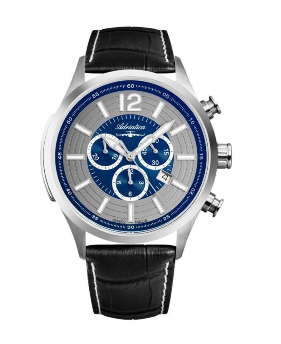 Men Classic Analog Swiss Quartz Watch Chronograph ADRIATICA Silver color Dial 47mm A8188.5257CH