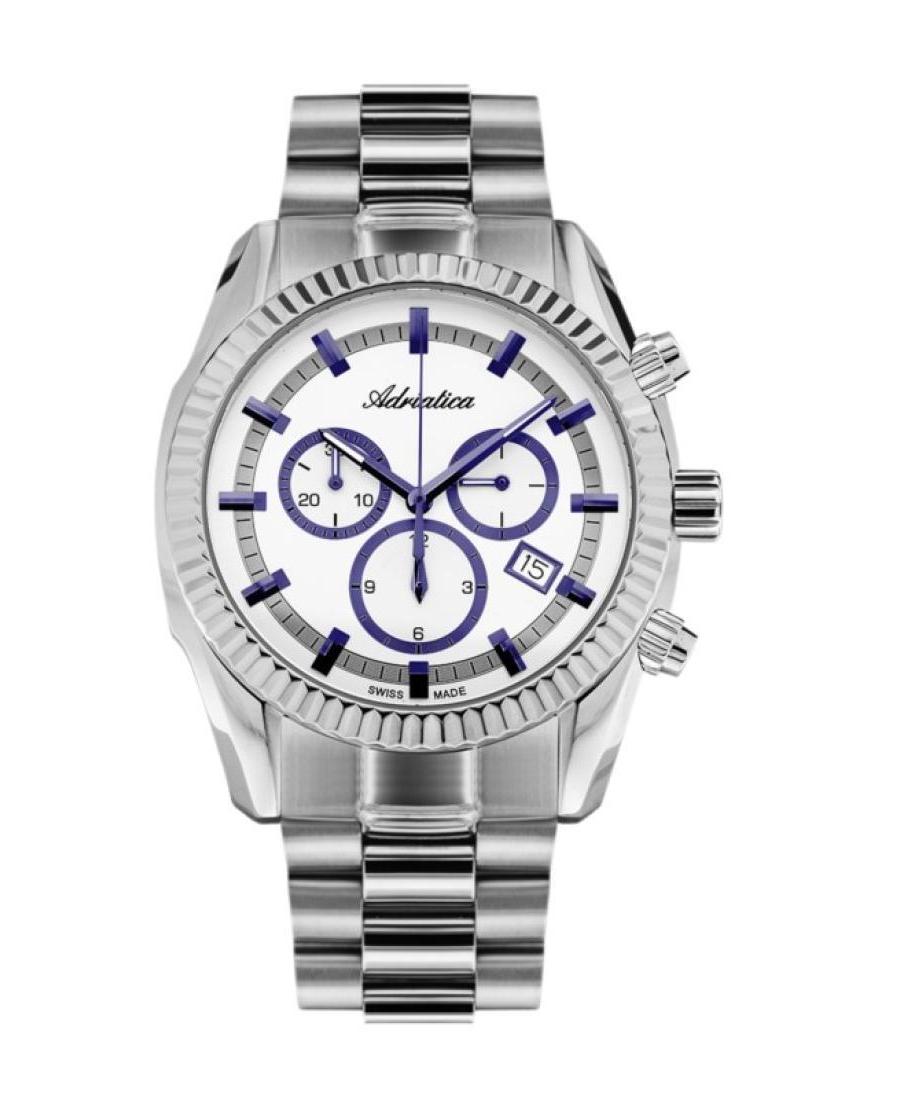 Men Classic Analog Swiss Quartz Watch Chronograph ADRIATICA Silver Dial 42mm A8210.51B3CH