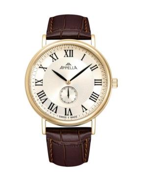 Men Classic Analog Swiss Quartz Watch APPELLA Gold color Dial 42mm L70005.1B31Q