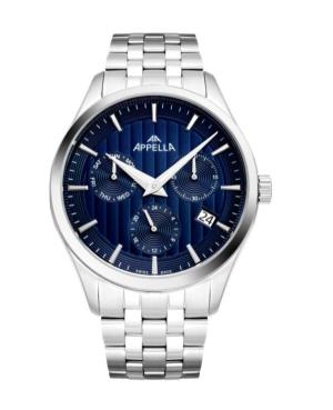 Men Classic Analog Swiss Quartz Watch APPELLA Blue Dial 43mm L70003.5115QF